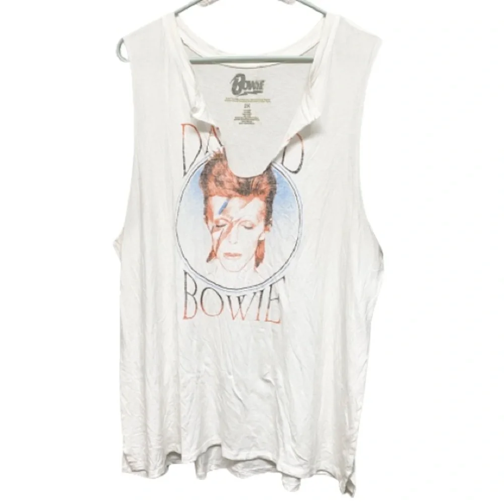 David Bowie Festival White Cotton Blend Sleeveless Tank Top T-Shirt Size 2X‎